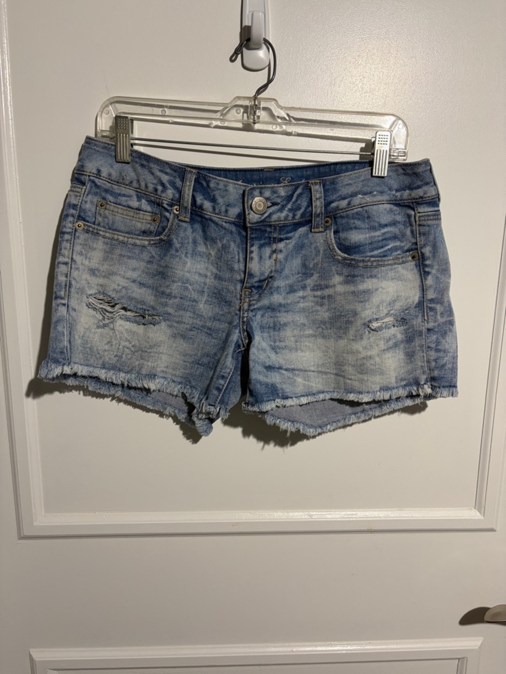 American Eagle Outfitters Washed Blue Distressed Denim Cutoff Shorts